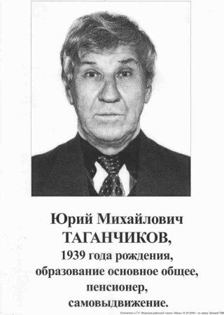 Таганчиков ЮМ, кандидат на пост Главы